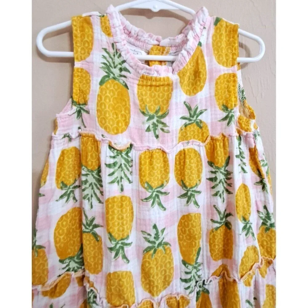 Mud Pie Girl's 4T Sleeveless Pineapple Print Multicolor Ruffles Dress